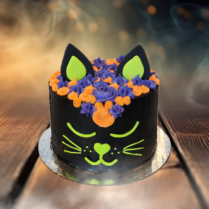 Halloween-themed black cat cake kit available for DIY cake-decorating pickup at Cake Hoopla in the Portland area.